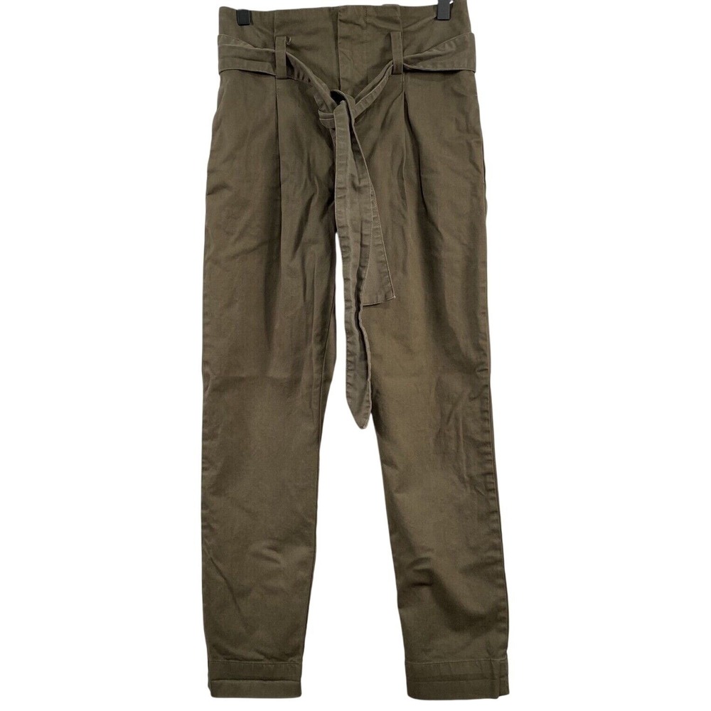 Frame Denim Womens Commander Paperbag Cuffed Ankle Pants sz 25 Green Goblincore